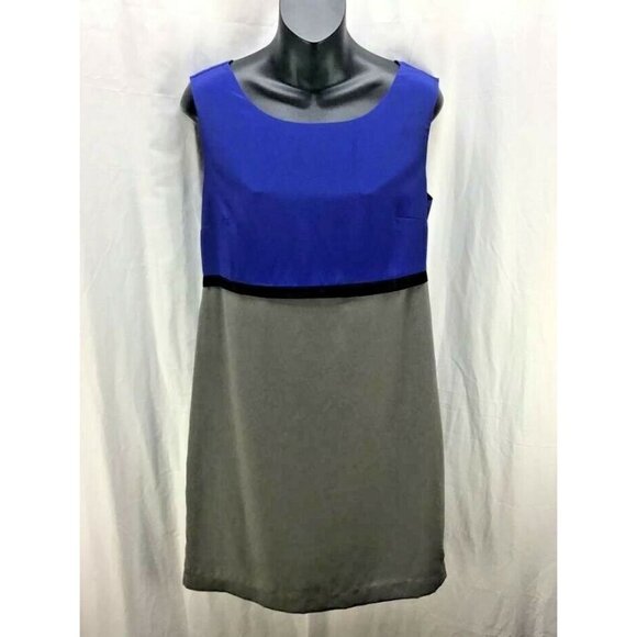Banana Republic Dress 10 Blue Gray Color Block Shift Scoop Sleeveless Work 1268 - Picture 1 of 6